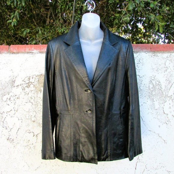 Wilsons PELLE STUDIO black leather blazer L